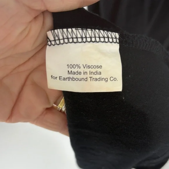 Earthbound Black Viscose Dress W/ Gold Accent Elastic Waist -Size medium - Picture 4 of 9